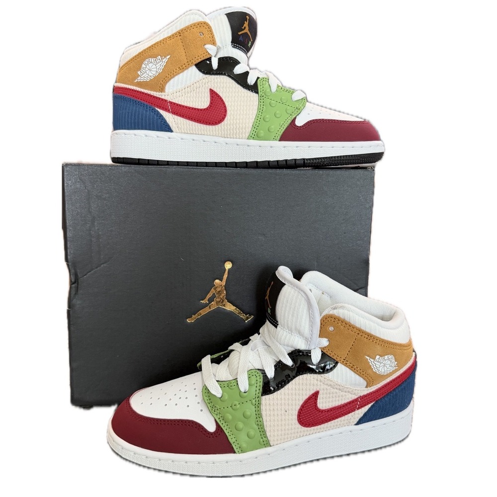 Air Jordan 1 Mid SE GS White Gym Red Black Multi DR6957-100 Mens 5Y Womens‎ 6.5
